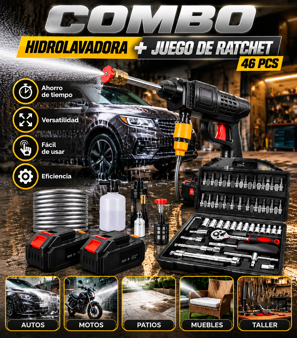 Combo Hidrolavadora Y Juego Ratchet 46pcs